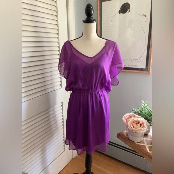 Express Dresses Express Womens Purple Chiffon Sheer Blouson Mini